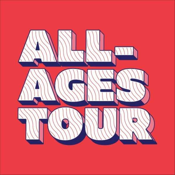Red background with block letter text overlay reading: All-Ages Tour