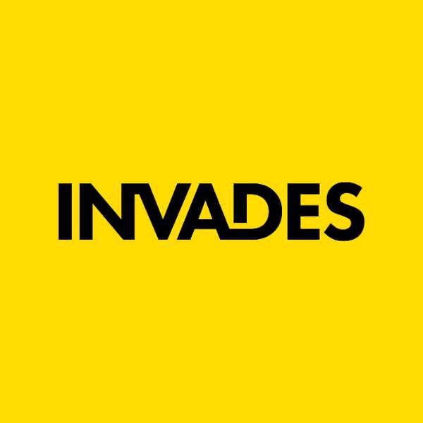 yellow background with bold black text reading: invades