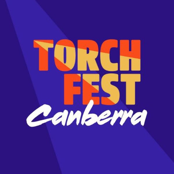 Purple background with orange text reading: Tourch Fest